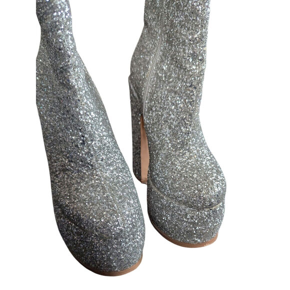 Lemon Drop Silver Glitter Platform Boots Sabrina Carpenter Go Go Boots Party NYE - Picture 2 of 10